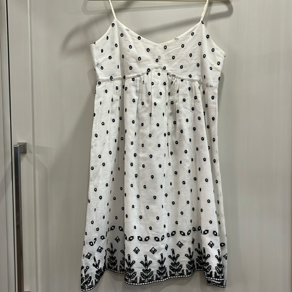 EUC 10 Crosby Derek Lam white cotton boho black embroidered empire waist dress - Picture 1 of 6